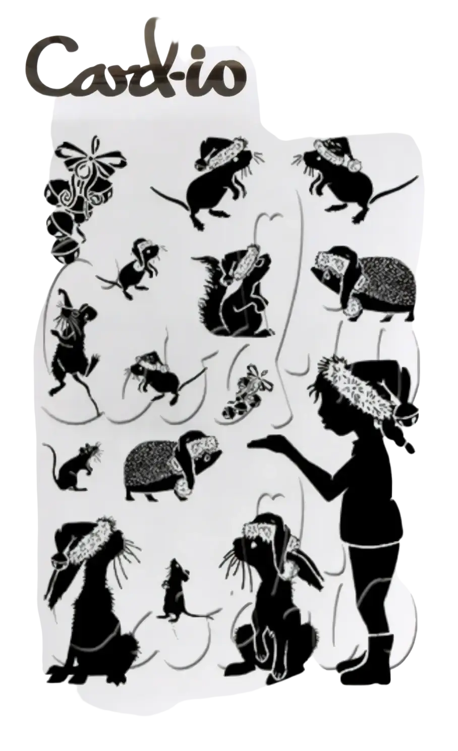 Black silhouette sticker sheet featuring whimsical animal characters from the nature forest clear stamp set for scrapbooking