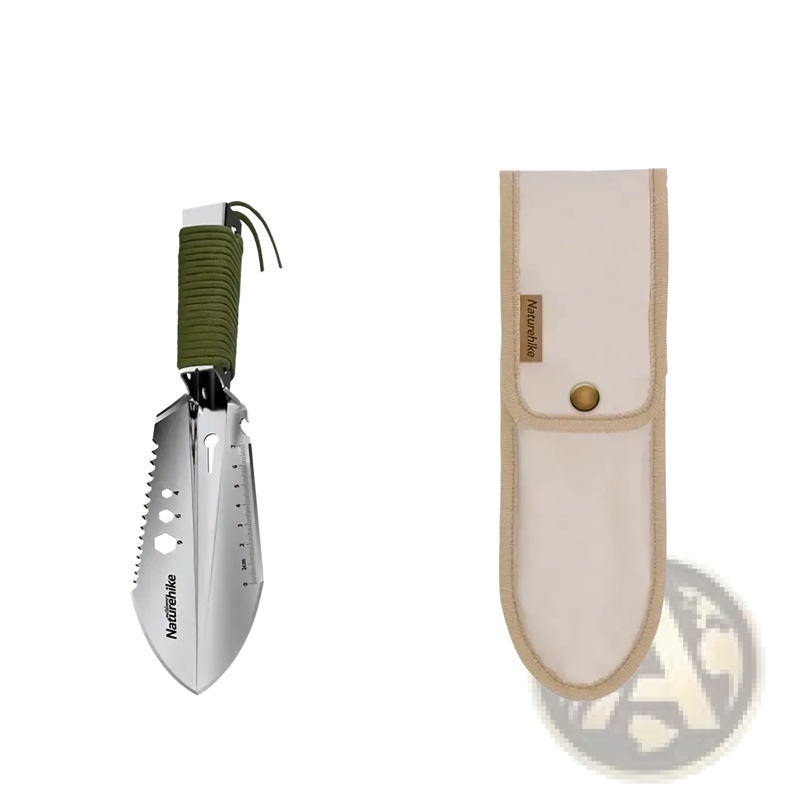 Naturehike multifunctional camping shovel tactical tool with silver metallic blade and olive green braided handle