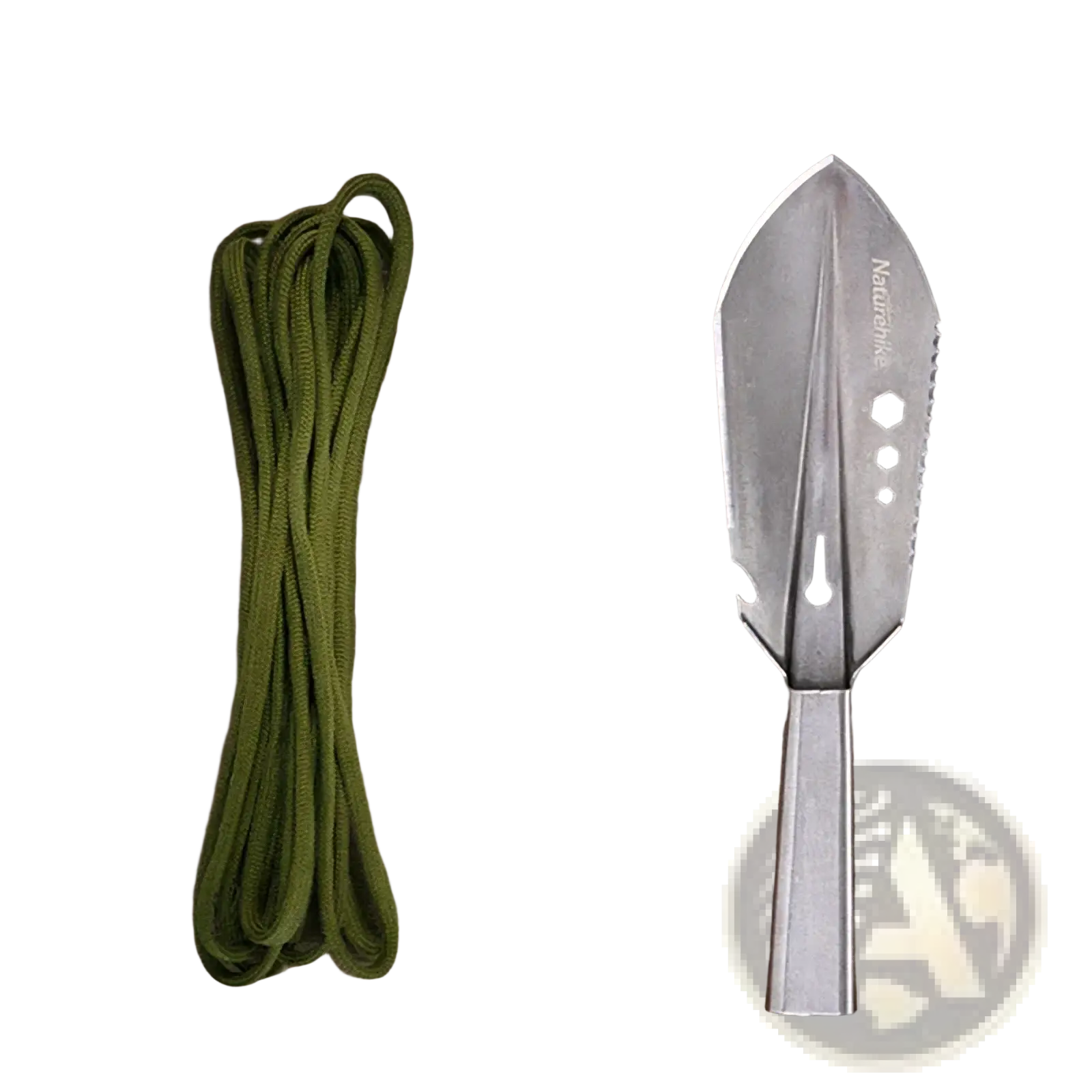 Silver metal garden trowel with serrated edge and hexagonal cutouts branded naturehike multifunctional camping shovel tactical tool
