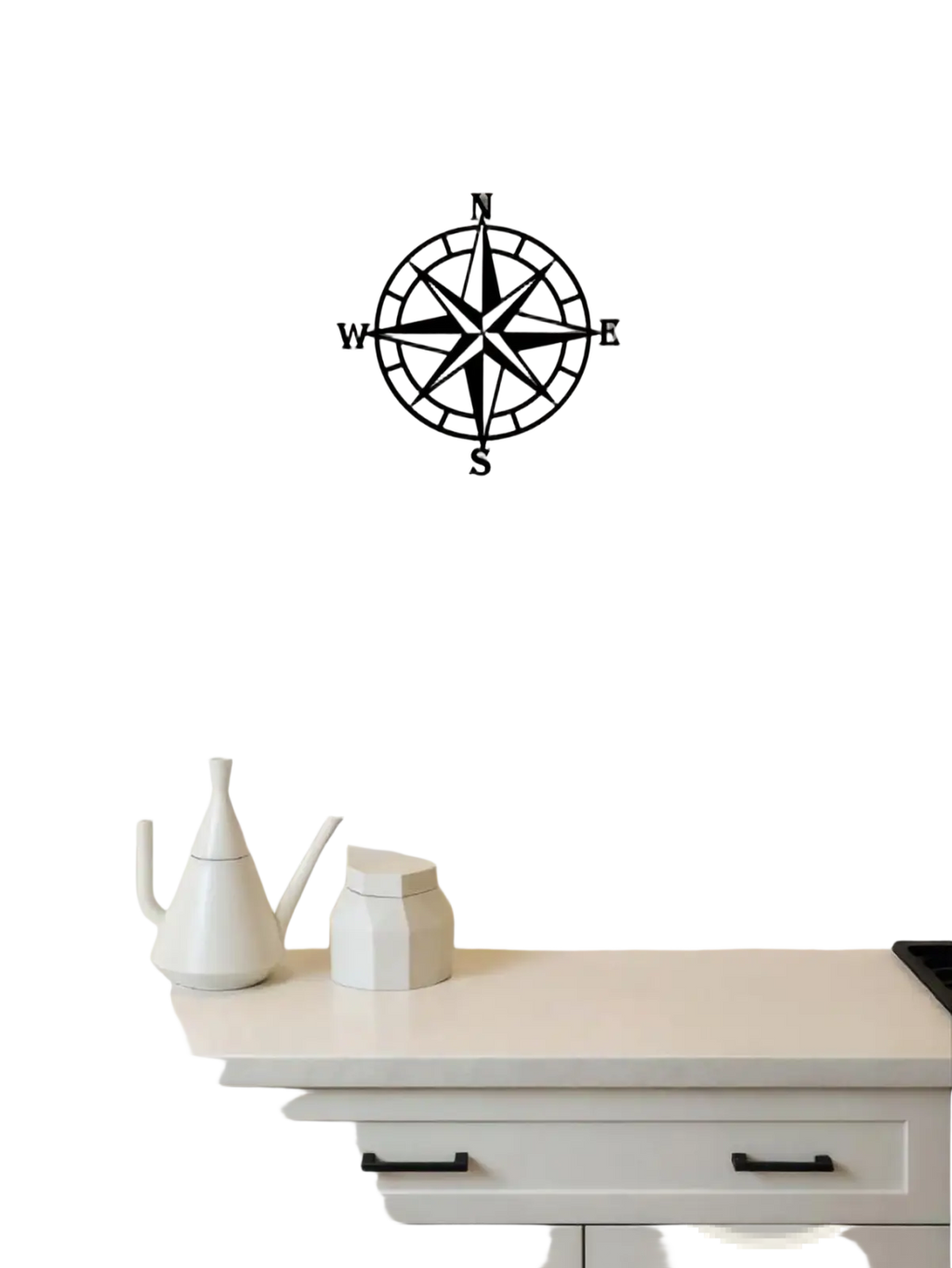 Black metal nautical compass wall art with bold cardinal direction markers 11 inch decor for home display