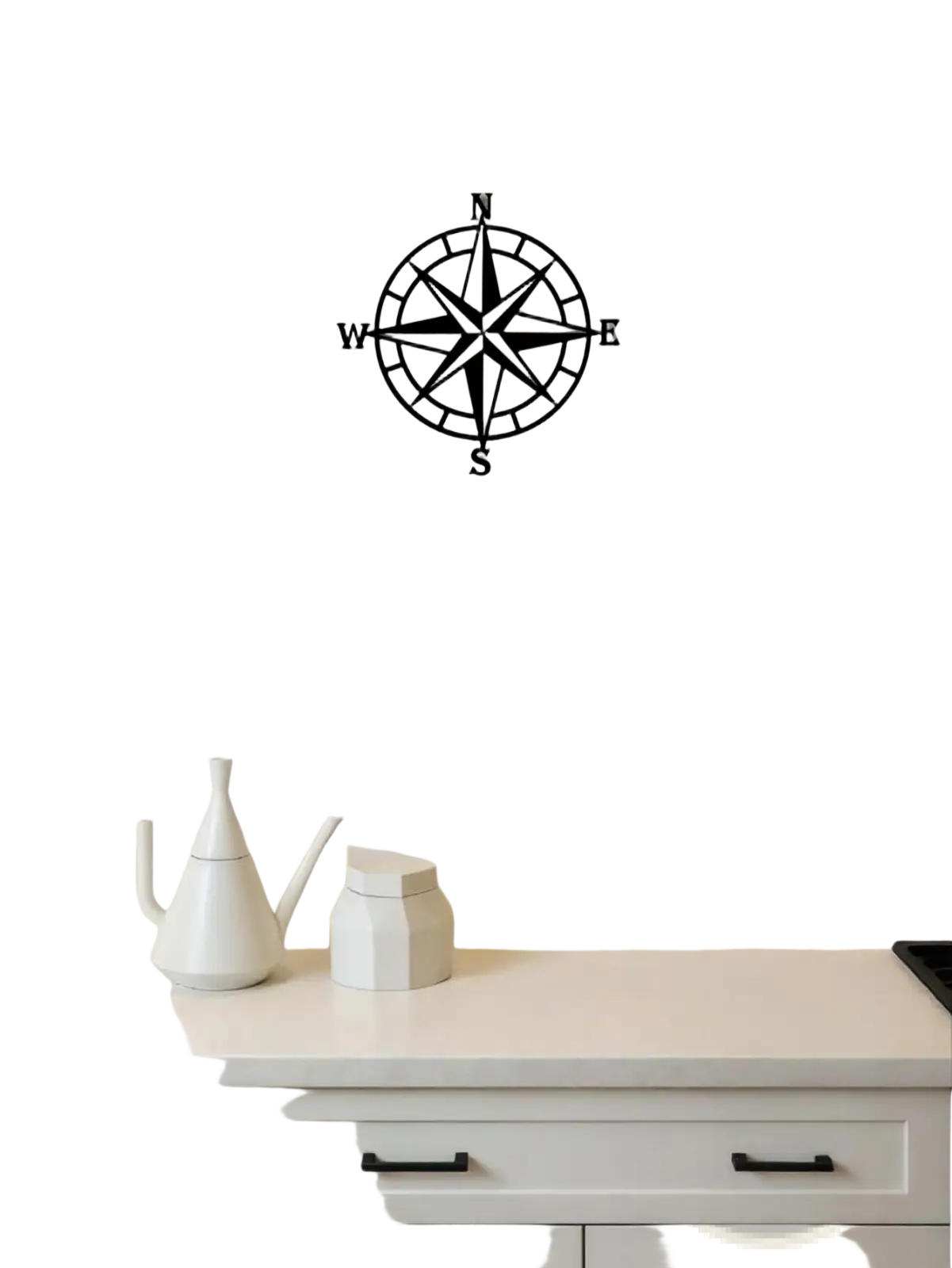 Black metal nautical compass wall art with bold cardinal direction markers 11 inch decor for home display
