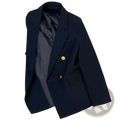 Navy blue double breasted blazer with gold tone buttons and satin lined interior perfect for formal occasions