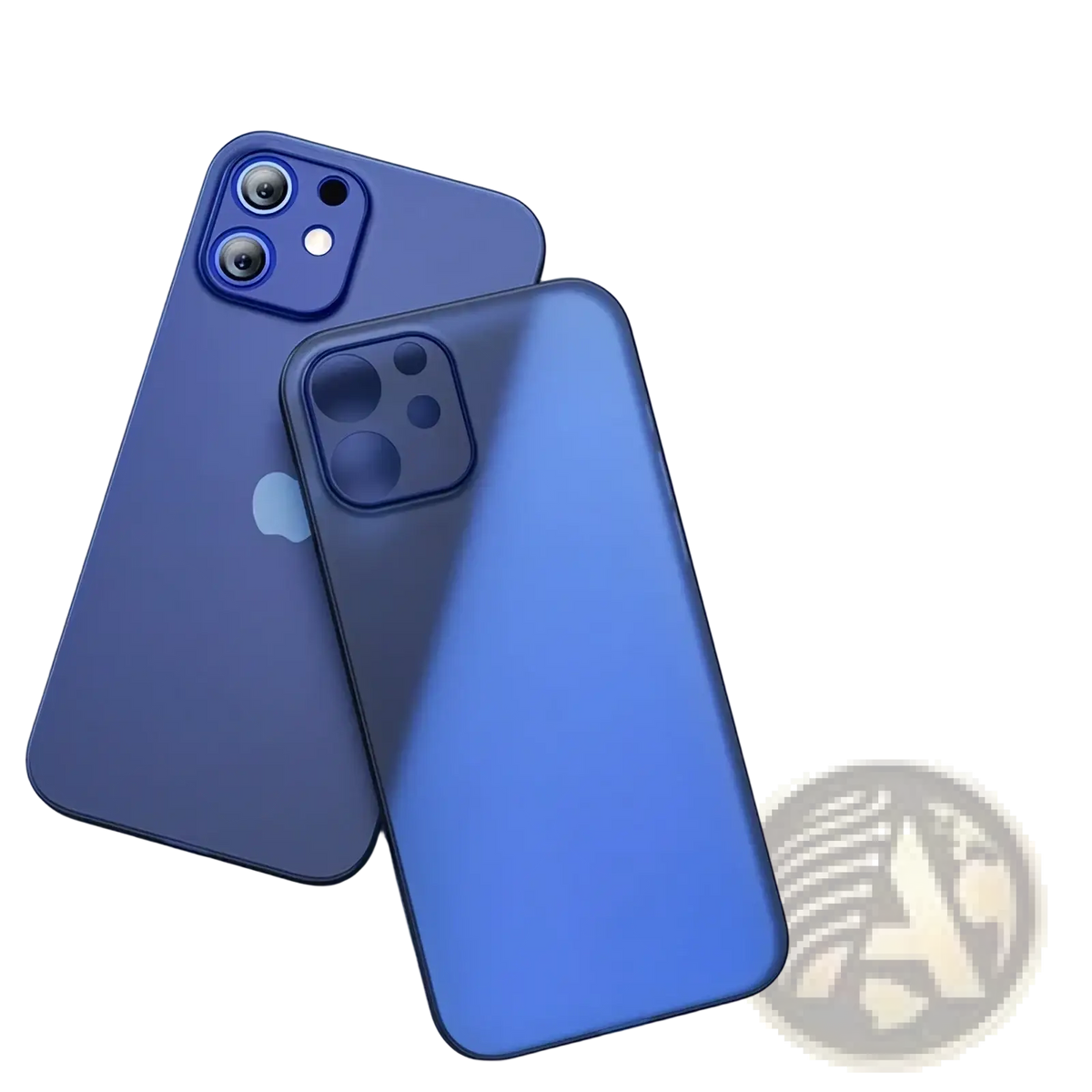 Navy blue iphone slim matte case back side with transparent glossy finish and precise camera cutout
