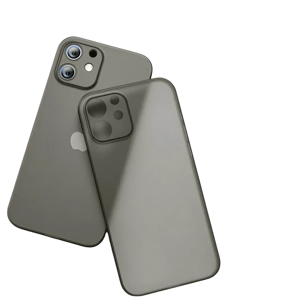 Gray translucent phone case shown from back with sleek minimalist design designed for navy blue iphone slim matte case