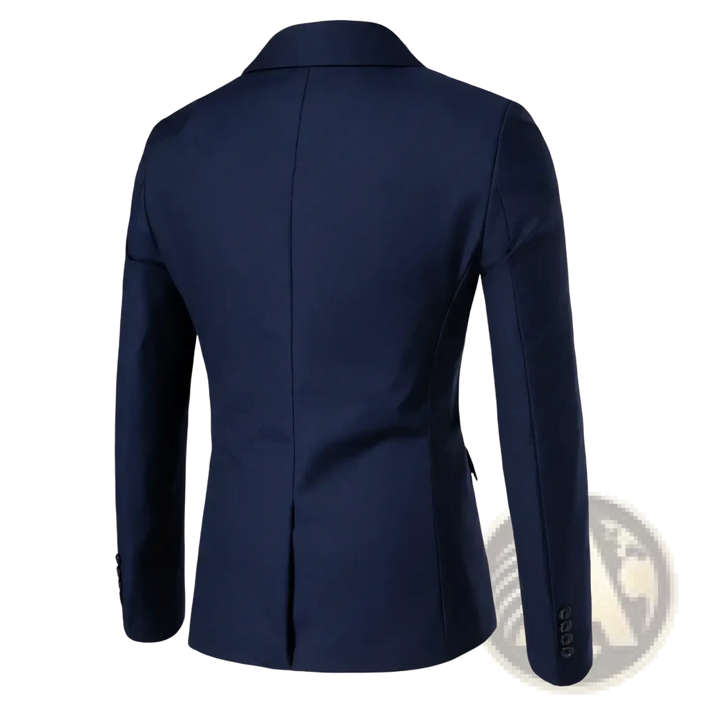 Navy blue mens casual blazer jacket with a tailored modern cut and subtle stitching details in sleek fabric