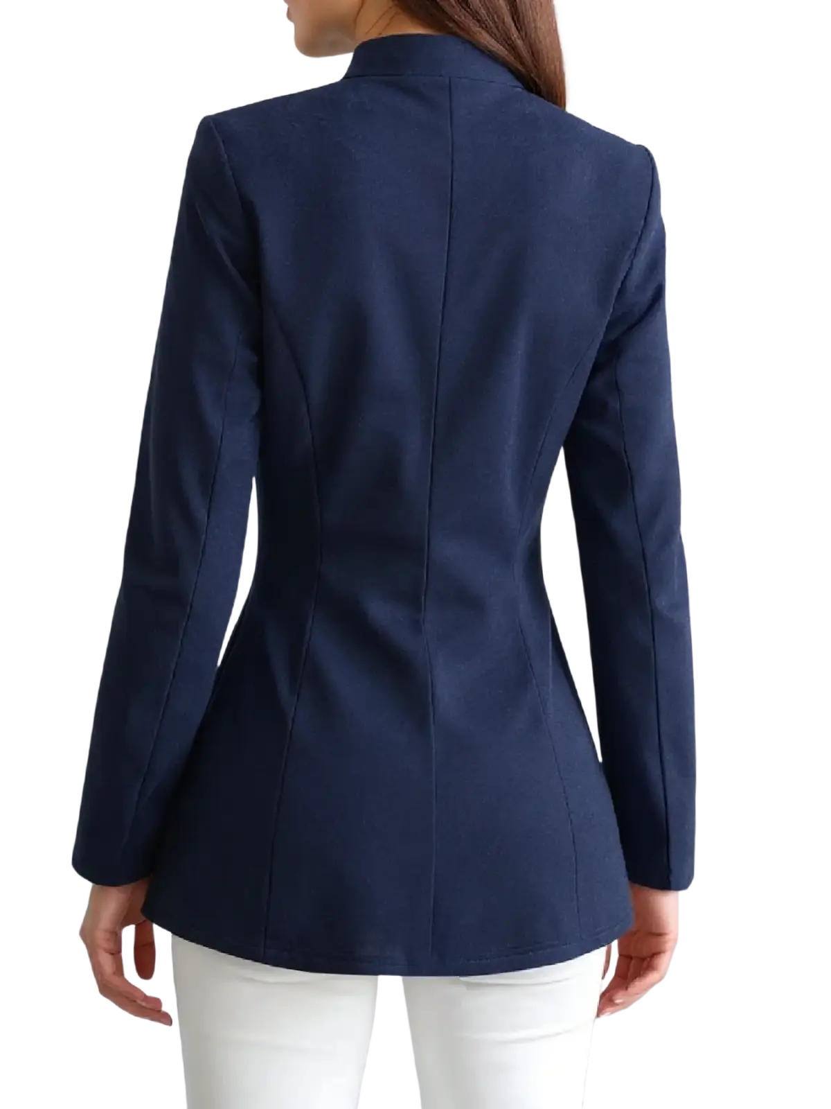 Navy blue tailored blazer with a structured fit and subtle seam detailing for formal and professional wear
