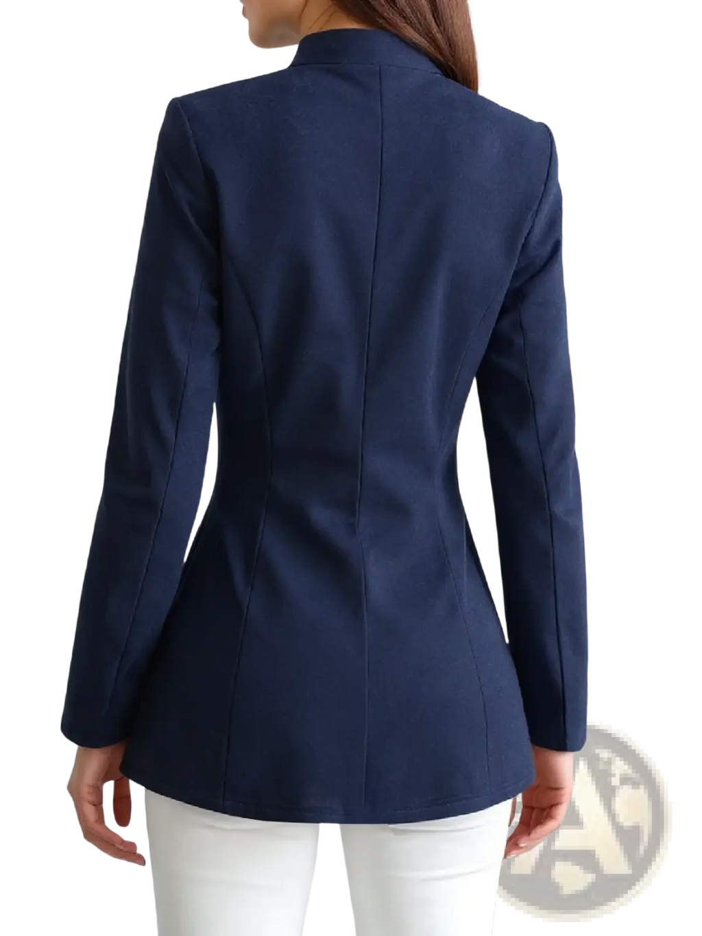 Navy blue tailored blazer with a structured fit and subtle seam detailing for formal and professional wear