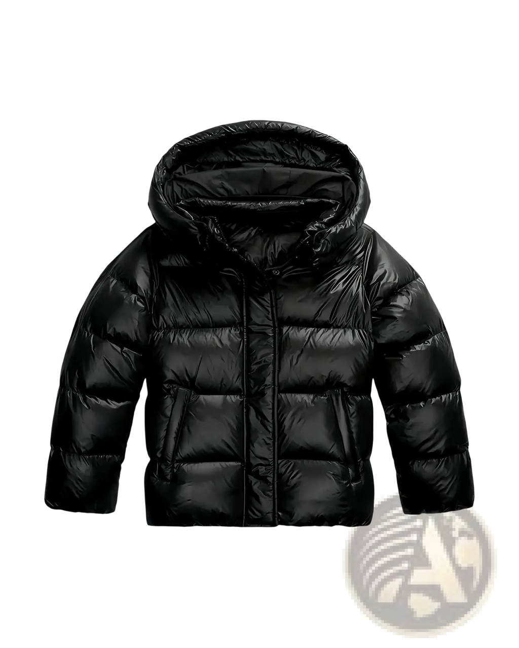 Black cotton puffer jacket with hood and quilted design shown from the back in navy quilted hooded cotton puffer jacket product