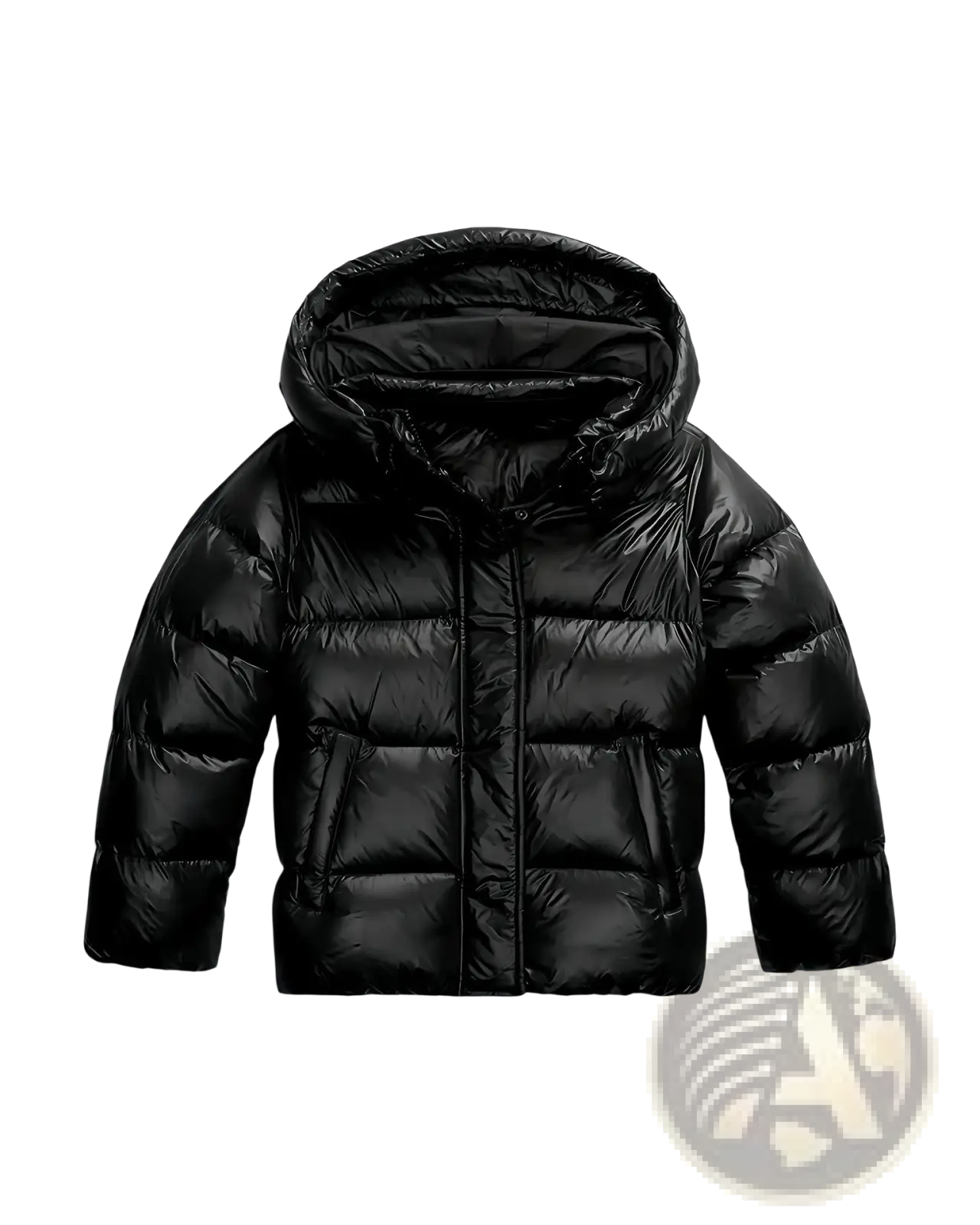 Black cotton puffer jacket with hood and quilted design shown from the back in navy quilted hooded cotton puffer jacket product