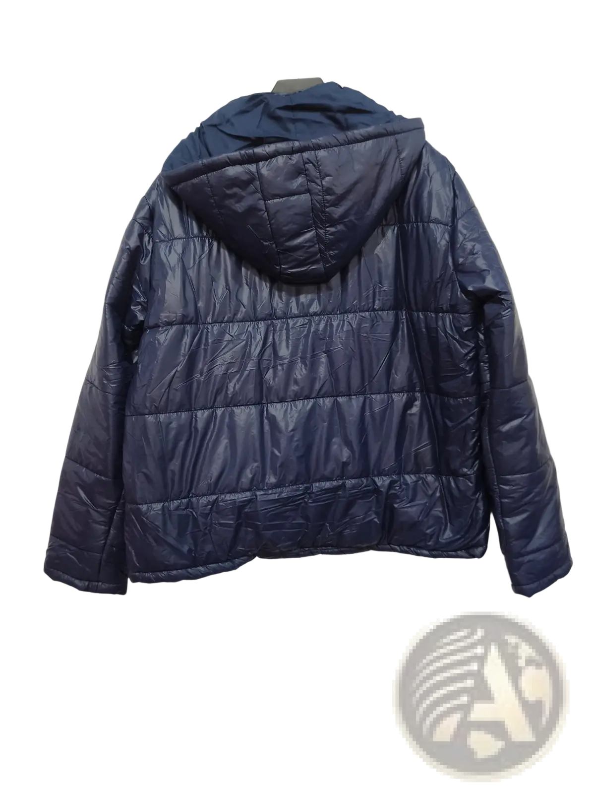 Navy quilted hooded cotton puffer jacket in dark blue featuring a warm insulated design for cold weather use