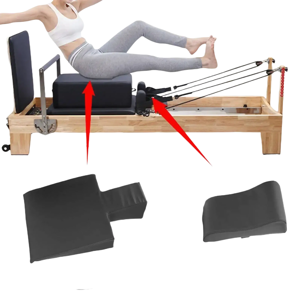 Black neck support pillow cushion for pilates reformer machine designed to provide optimal neck support