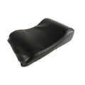 Black leather neck support pillow with stitched edges designed for pilates reformer use