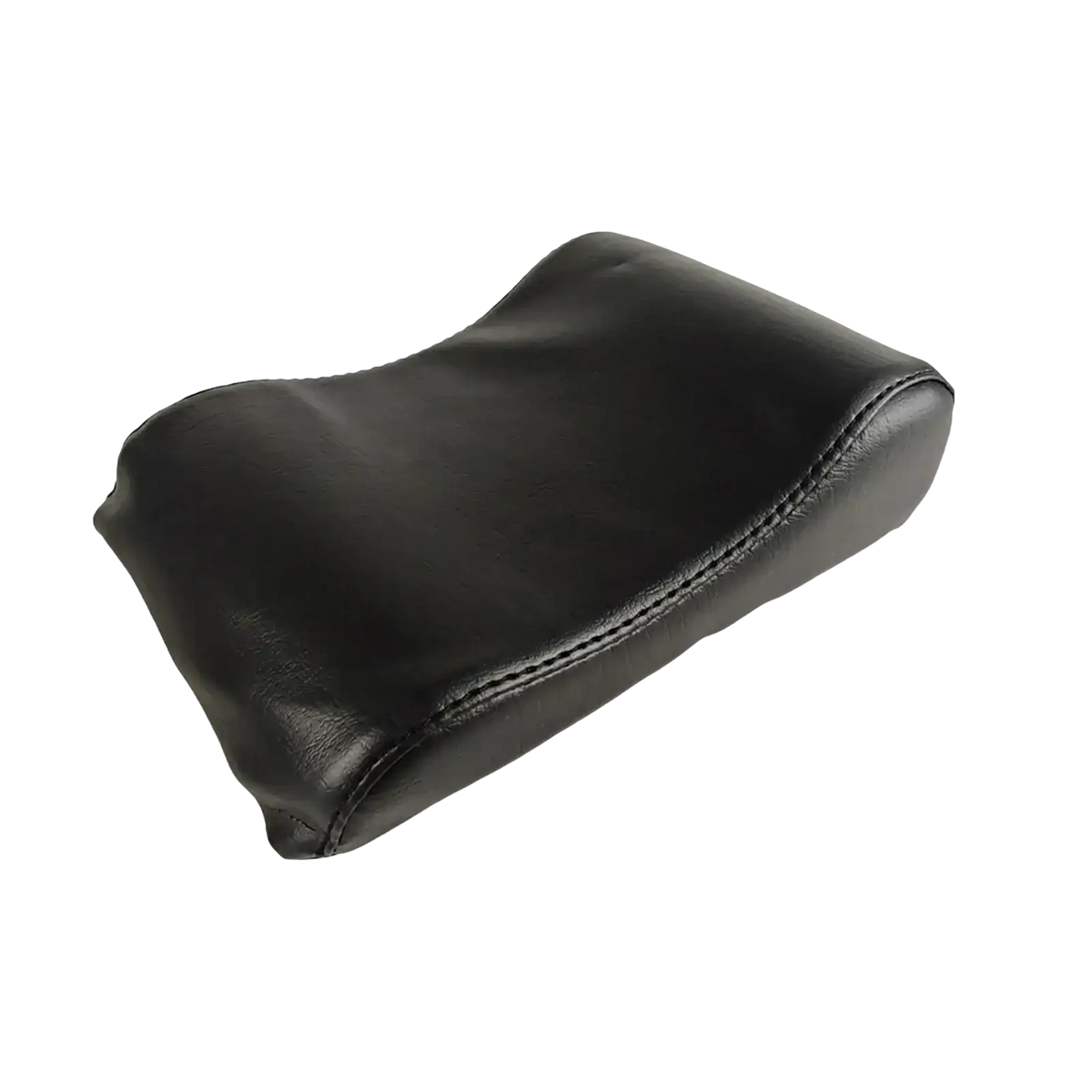 Black leather neck support pillow with stitched edges designed for pilates reformer use