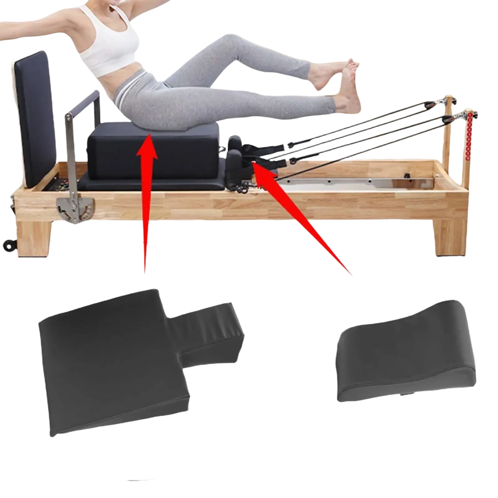Black pu leather neck support pillow for pilates reformer with contoured shape and padded surface for neck support