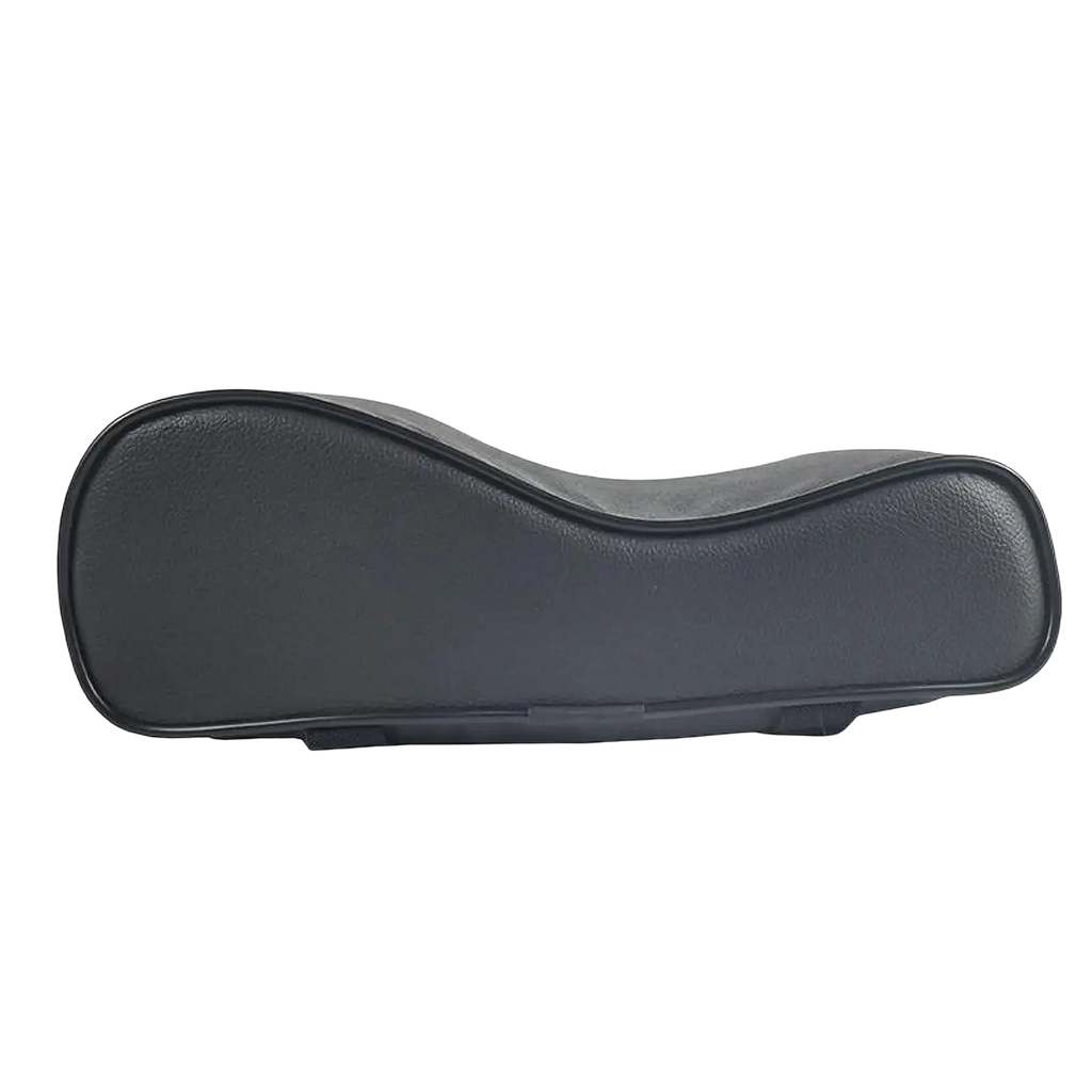 Black faux leather neck support pillow with contoured ergonomic design for pilates reformer use