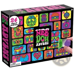 The needoh advent calendar 24day sensory toy set box features a colorful grid of 24 illustrated surprise items on its front