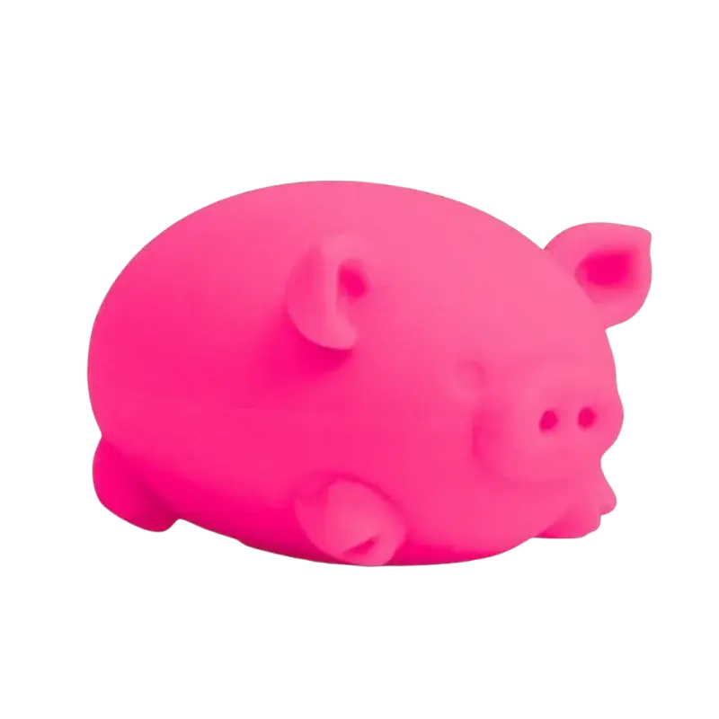 A bright pink needoh digging pig sensory fidget toy made of soft silicone as a squishy fidget toy stress reliever