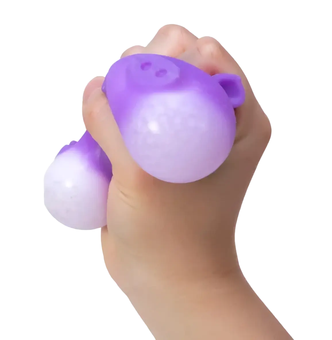 Purple needoh digging pig sensory fidget toy with translucent gel-filled body and solid purple ears stress ball