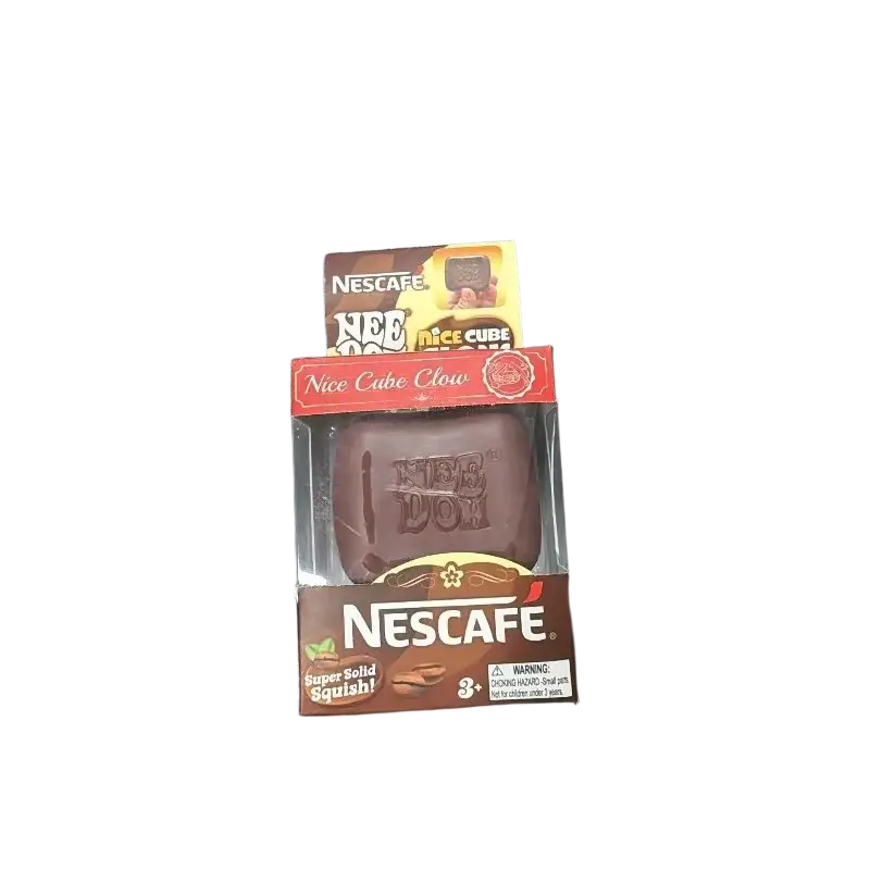 Needoh maltose ice cube sensory fidget toy brown chocolate-colored nesafe nice cube clow squishy in clear plastic packaging