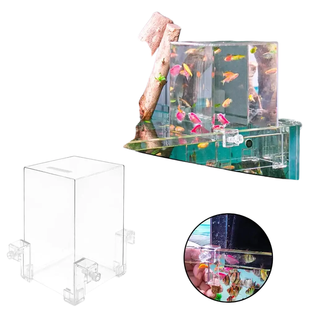Clear acrylic fish tank aerial aquarium extender with transparent sides and small lid opening for negative pressure use