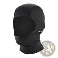 Black balaclava with a snug fit and orange logo designed for neon green cycling balaclava sun protection mask use