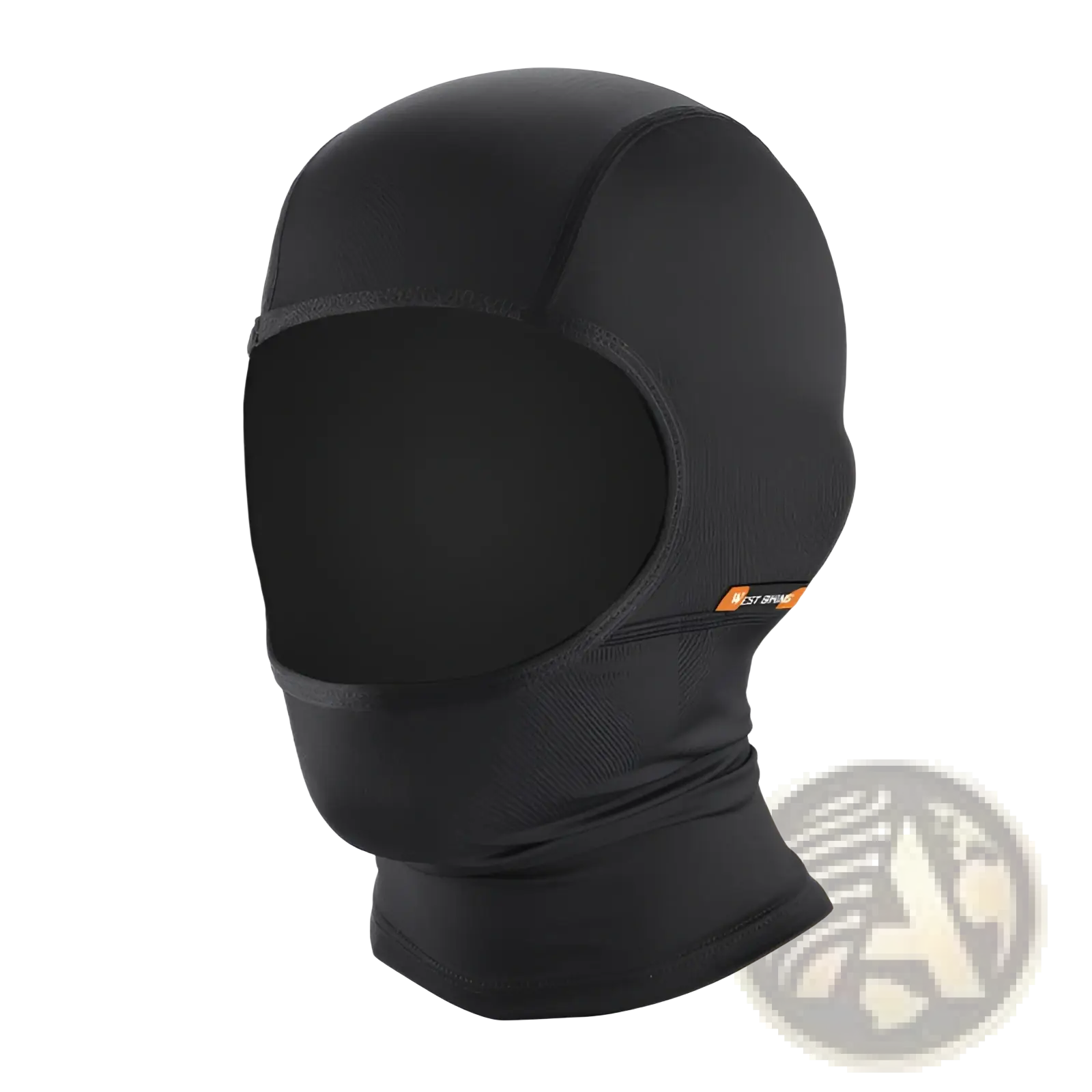 Black balaclava with a snug fit and orange logo designed for neon green cycling balaclava sun protection mask use