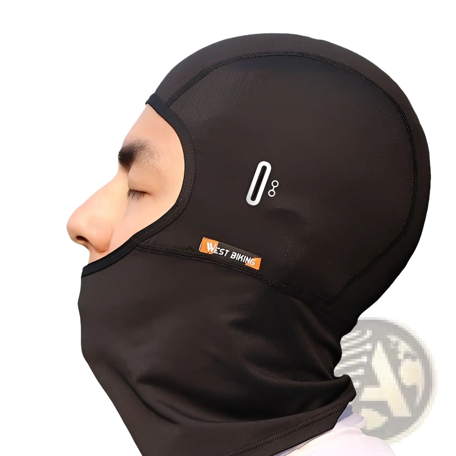 Neon green cycling balaclava sun protection mask with sleek black west biking motorcycle design and subtle white forehead logo