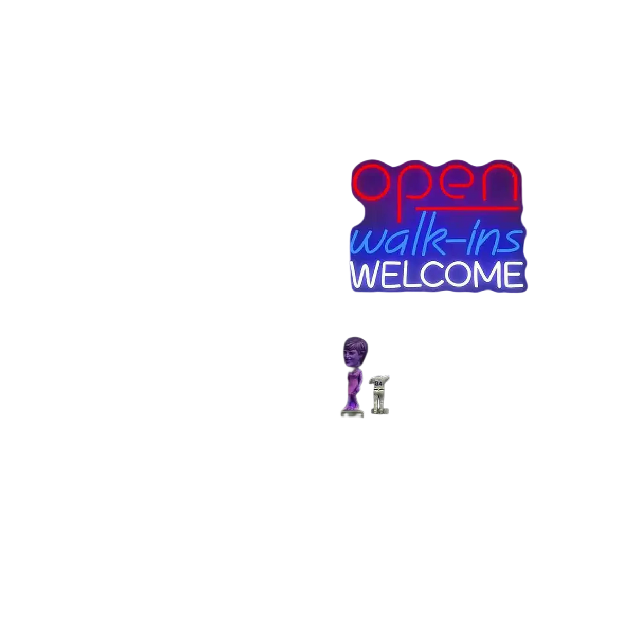Neon light open walk ins welcome business sign glowing in red and blue neon lights ideal for game room decor