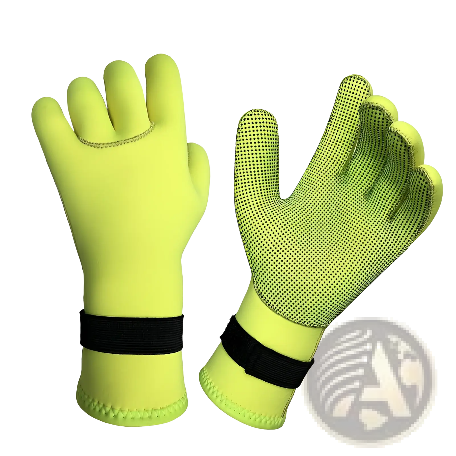 Neoprene diving gloves 3mm swimming mittens in bright neon yellow with black elastic wrist straps and textured grip fingers