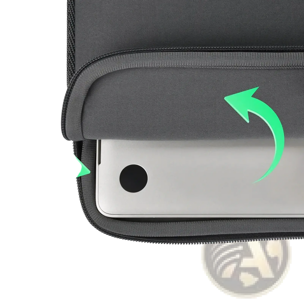Dark gray neoprene laptop sleeve with sleek zipper and reinforced stitching for 360 degree device protection