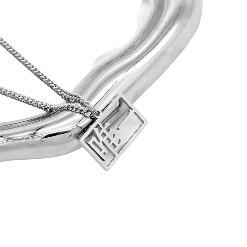 Silver rectangular pendant necklace with geometric cut-out design for Never Let me Go Nuengdiao cosplay