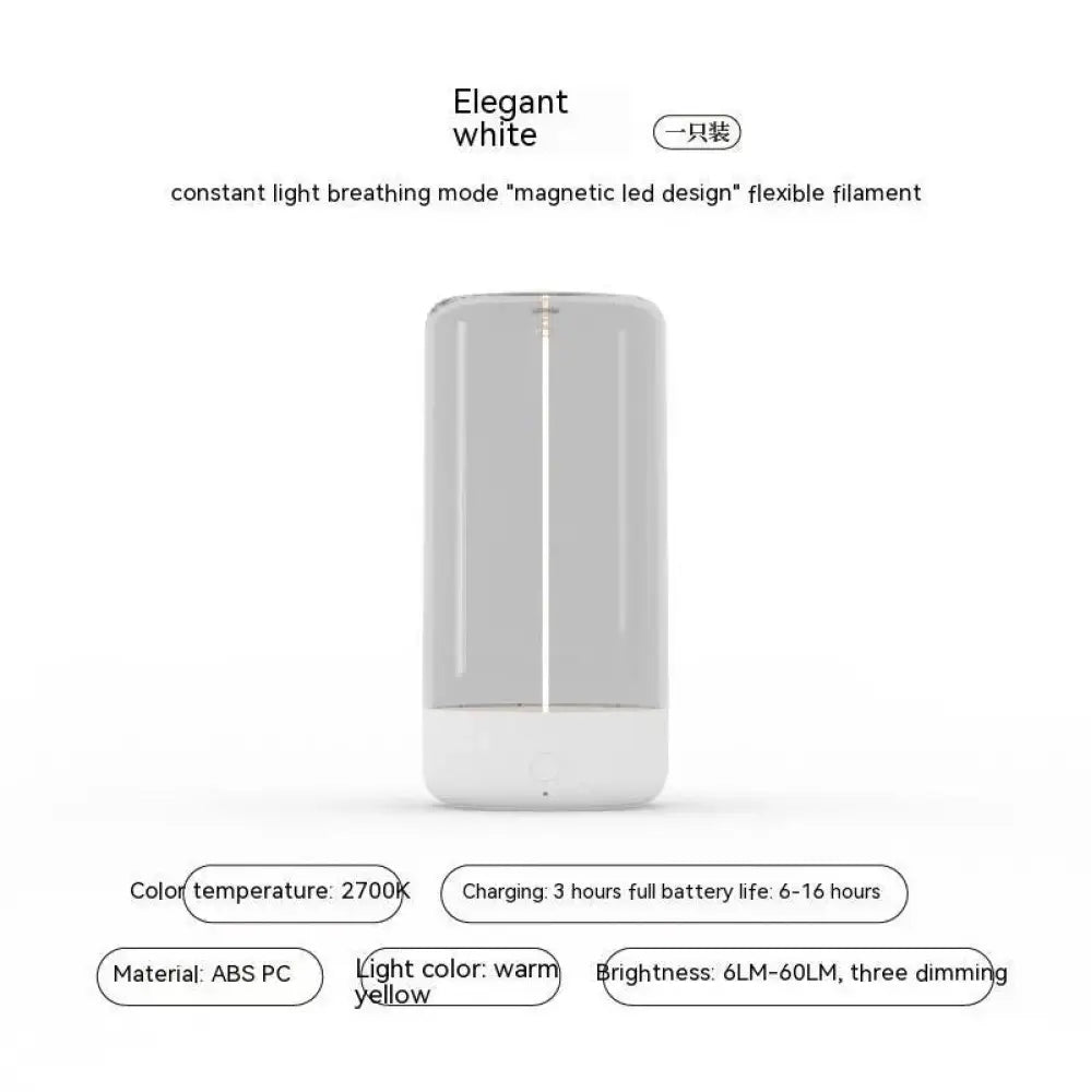 Elegant white rechargeable led filament camping lantern with abs pc material and flexible filament for warm yellow light