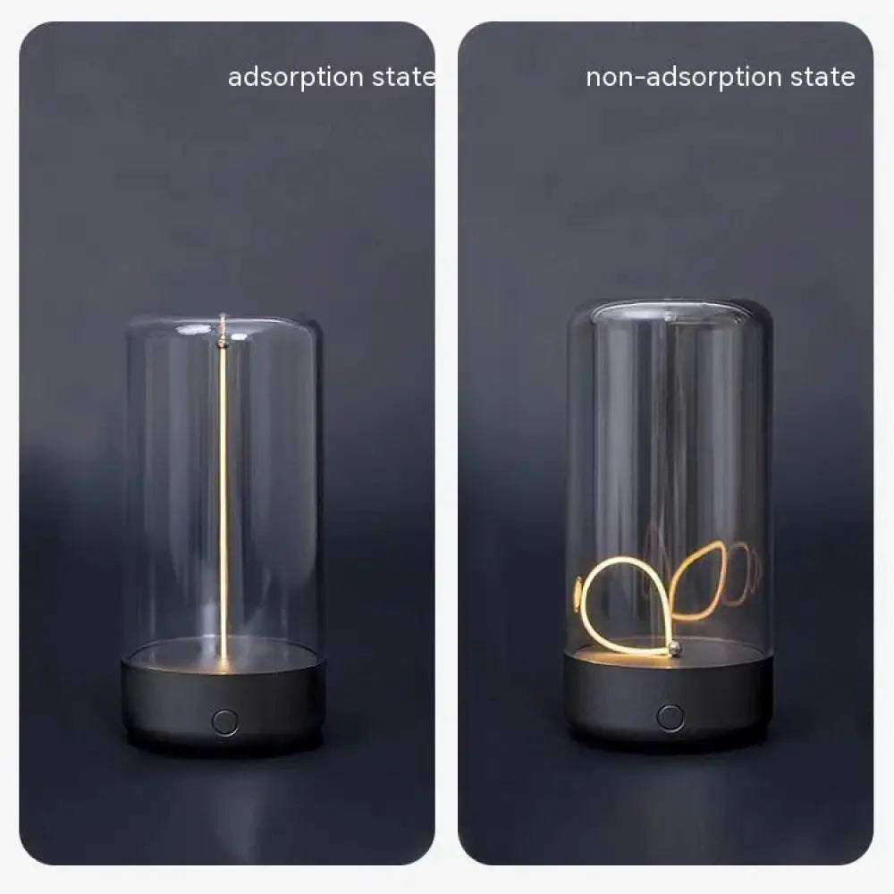 Rechargeable led filament camping lantern with type-c charging featuring a sleek glass body and golden leaf-shaped filament