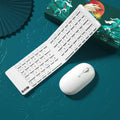 White bow folding bluetooth keyboard and mouse set by Arbaglobal in a sleek wireless design for portable use