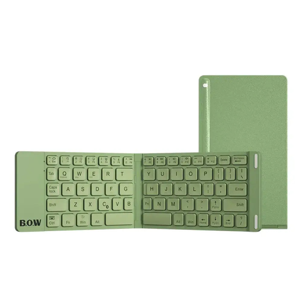 Arbaglobal folding Bluetooth keyboard and mouse set featuring a sleek foldable green bow keyboard with matching case
