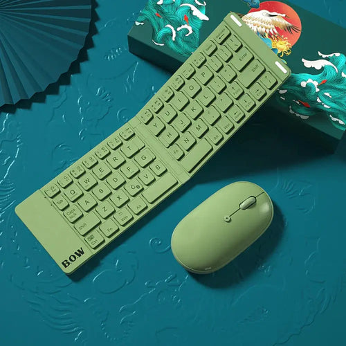 Mint green Arbaglobal folding Bluetooth wireless keyboard and mouse set for convenient portable use