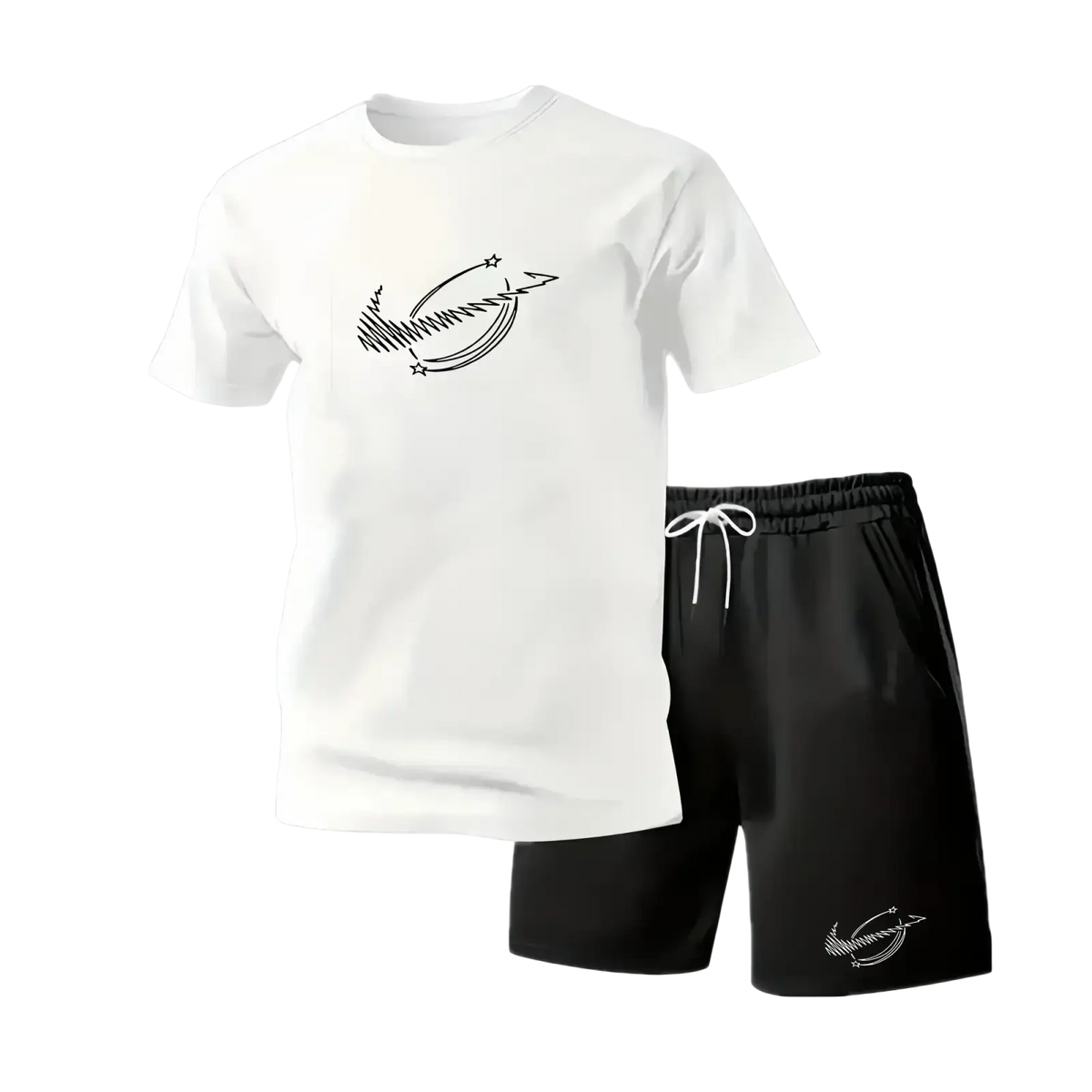 White polyester summer fitness sportswear two-piece set with breathable quick-drying t-shirt and shorts with logo closure type
