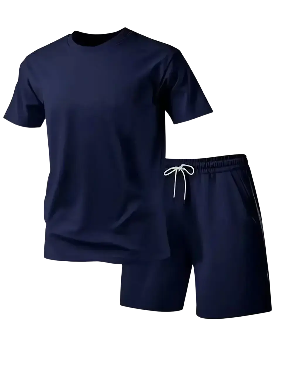 Navy blue summer fitness sportswear two-piece set with polyester material and white drawstring closure waistband