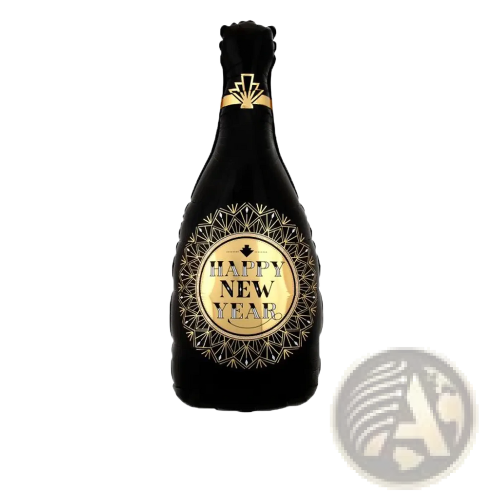 New year foil balloon in black and gold with art deco design celebrating champagne party decoration set