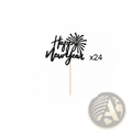 Black glitter happy new year cupcake topper with fireworks design on wooden stick for festive 24 pcs set