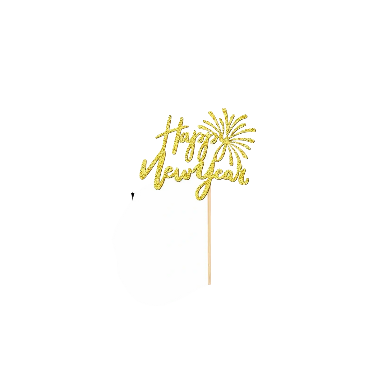 Gold glitter happy new year cake topper with fireworks design on stick for new year glitter cupcake toppers 24 pcs set