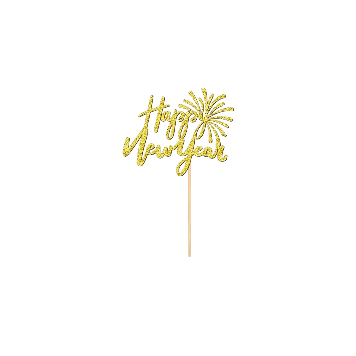 Gold glitter happy new year cake topper with fireworks design on stick for new year glitter cupcake toppers 24 pcs set