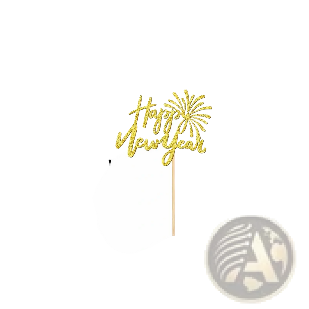Gold glitter happy new year cake topper with fireworks design on stick for new year glitter cupcake toppers 24 pcs set
