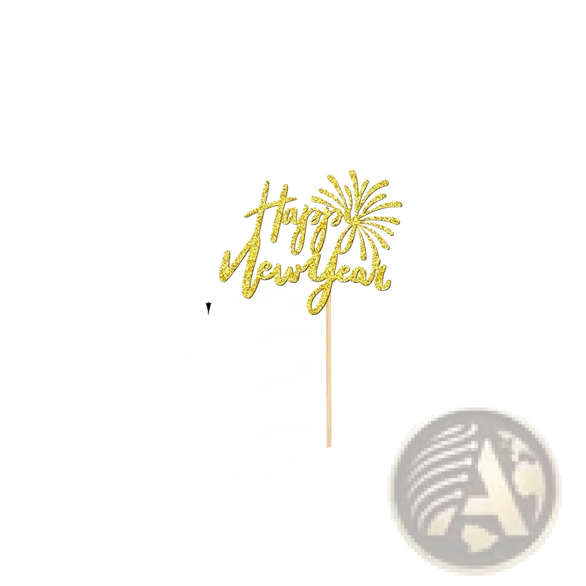 Gold glitter happy new year cake topper with fireworks design on stick for new year glitter cupcake toppers 24 pcs set