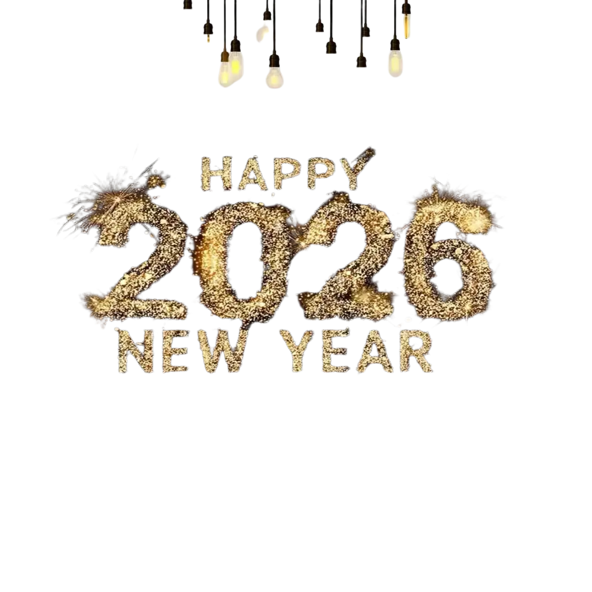 New year party photography backdrop with golden glitter happy 2026 and sparkling fireworks design for celebrations