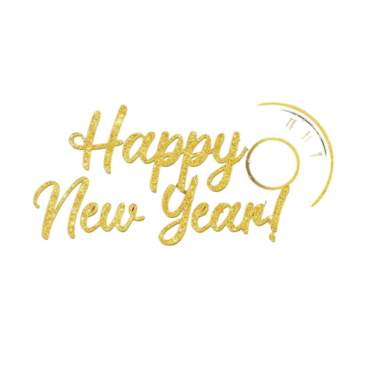 New year party photography backdrop featuring a golden glittery happy new year banner with clock and fireworks design