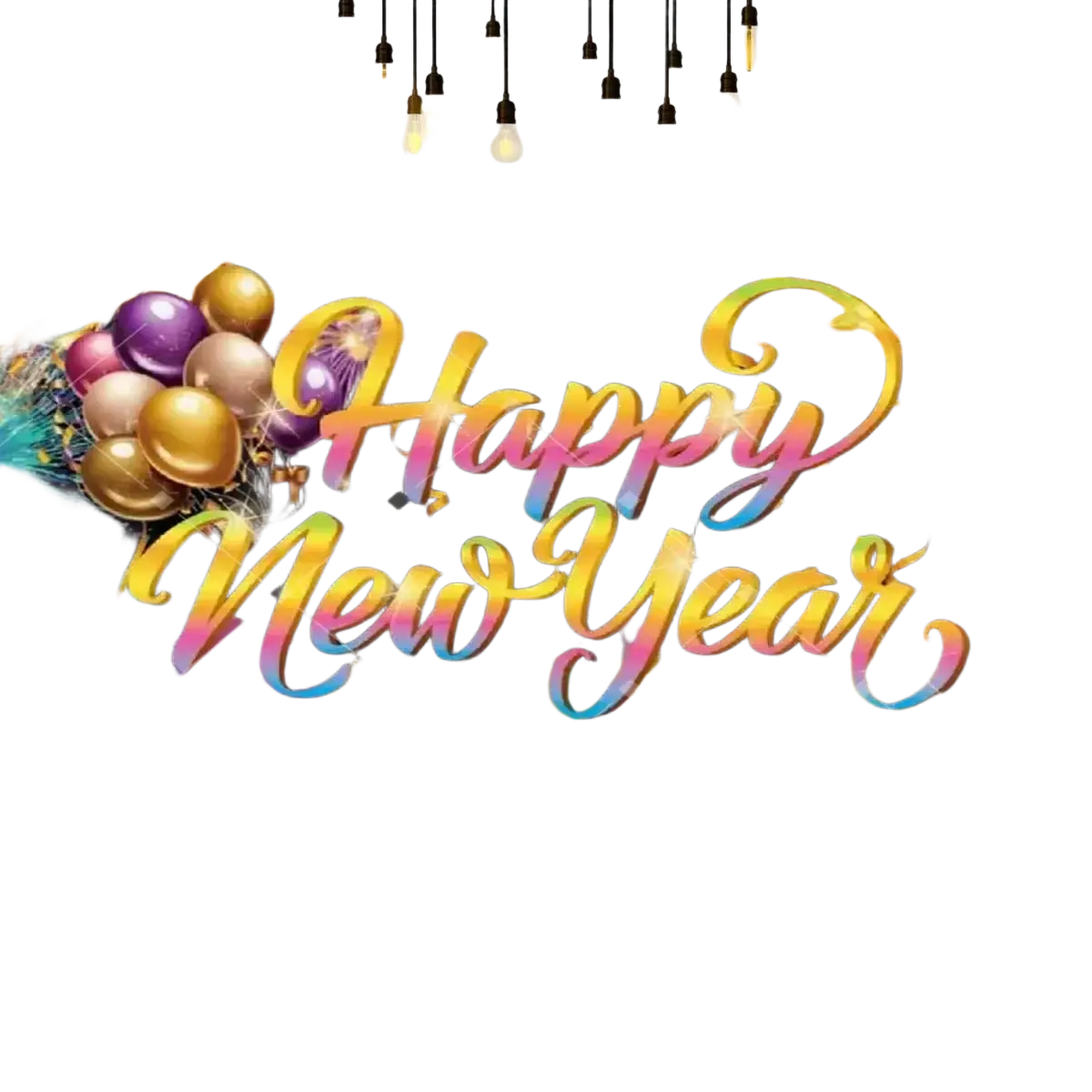 New year party photography backdrop featuring vibrant colorful fireworks balloons and a city skyline silhouette