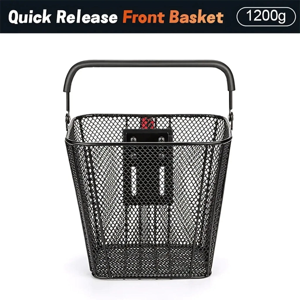 Newboler detachable metal bicycle front basket in black mesh with quick-release mechanism for easy removal