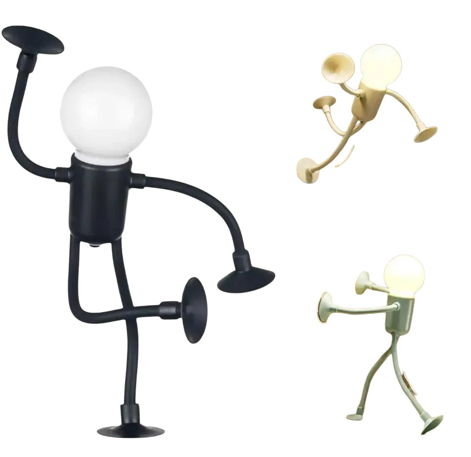 Black articulated night light with a spherical bulb head and suction cup feet changeable shape funny desk lamp made in Mainland China