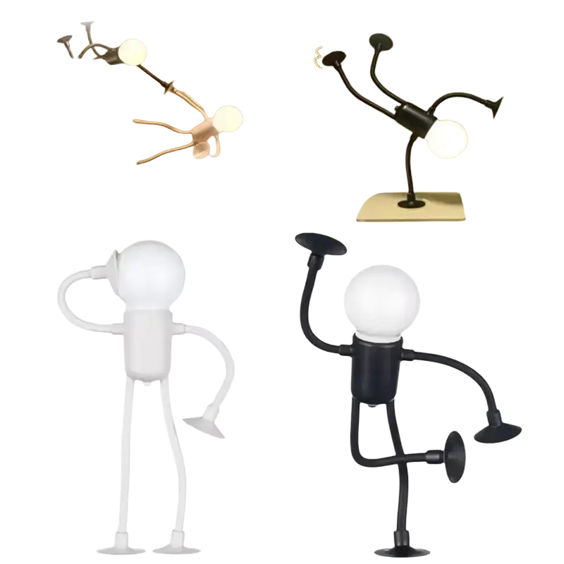 Black and white articulated night light lamps with flexible suction limbs and spherical bulb heads changeable shape funny from mainland china